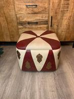 Prachtige vintage  leren poef bankje antiek, Minder dan 50 cm, Leer, Ophalen of Verzenden, Zo goed als nieuw