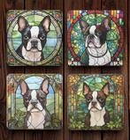 Boston Terriër Glas in Lood onderzetters met houder, Ophalen of Verzenden, Nieuw, Glas of Kopje