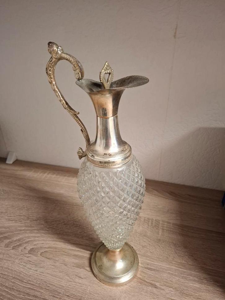 Antieke karaf met zilverkleurige details, Antiek en Kunst, Antiek | Glas en Kristal, Ophalen of Verzenden