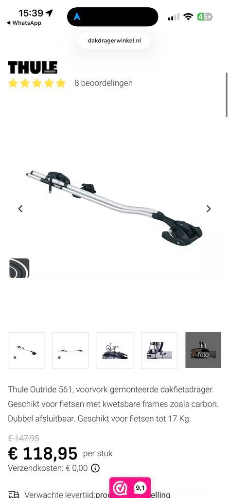 Thule 561 & 545-2 Dakdrager en Wielstandaard, Auto diversen, Fietsendragers, Gebruikt, Dakdrager, 1 fiets, Ophalen