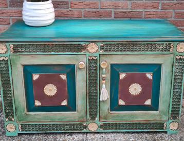 Boho Ibiza India dressoir klepkast dekenkist houtsnijwerk  beschikbaar voor biedingen