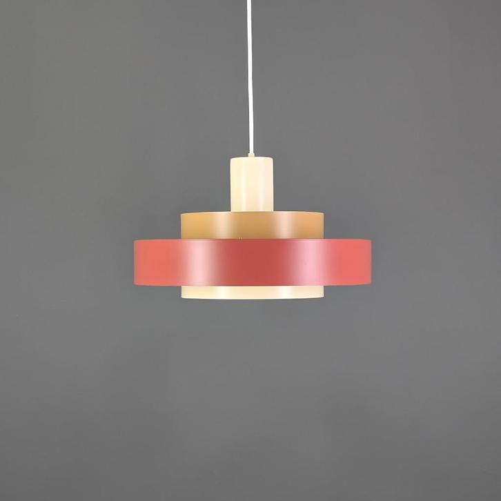 Vintage retro hanglamp in bruin en geel - Fog& Mørup, Huis en Inrichting, Lampen | Hanglampen, Zo goed als nieuw, 75 cm of meer