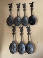 7 antieke tinnen lepels van Holland en 2 ooievaars, Ophalen of Verzenden