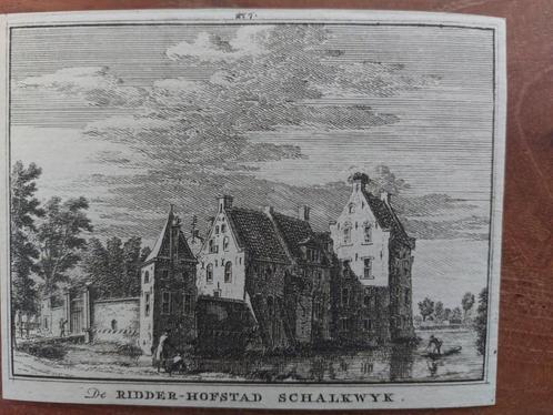 277 / Ridderhofstad Schalkwijk  Gravure 18e eeuw, Antiek en Kunst, Kunst | Etsen en Gravures, Ophalen of Verzenden