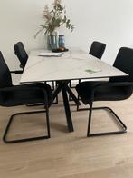 Moderne eettafel 160x90cm met 4 leren stoelen, Huis en Inrichting, Tafels | Eettafels, Ophalen, Gebruikt, 50 tot 100 cm, Vier personen