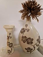 Mooie set: robuuste  vaas en kandelaar incl bloem, Huis en Inrichting, Ophalen, Overige kleuren, Aardewerk of Porselein, Zo goed als nieuw