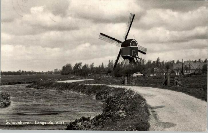 Schoonhoven Langs de Vlist met Molen, Verzamelen, Ansichtkaarten | Nederland, Gelopen, Zuid-Holland, 1960 tot 1980, Ophalen of Verzenden