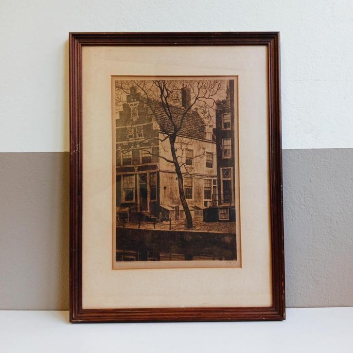 Ets Herengracht 77 Amsterdam 1928 D. Harting Gravure Vintage, Antiek en Kunst, Kunst | Etsen en Gravures, Ophalen of Verzenden
