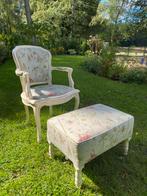 Antieke Stoel met Poef Laura Ashley Stijl, Ophalen, Frans, Zo goed als nieuw, Rechthoekig
