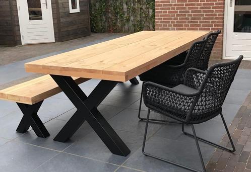 Tuintafel Douglas met stalen X of U poot, zwart gepoedercoat, Tuin en Terras, Tuintafels, Nieuw, Rechthoekig, Hout, Ophalen