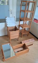 Nette set teakhouten badkamer meubels wasmand spiegelkast  , Huis en Inrichting, Badkamer | Badkamermeubels, Ophalen, Gebruikt