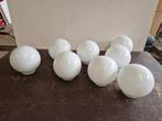 8 witte retro glazen lampenkappen schroefbol €10 p.st., Gebruikt, Wit, Ophalen of Verzenden, Minder dan 25 cm