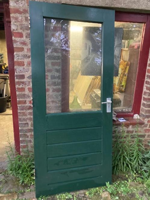 Hardhouten deur met deurkozijn te koop, Doe-het-zelf en Verbouw, Deuren en Horren, Zo goed als nieuw, Buitendeur, 200 tot 215 cm