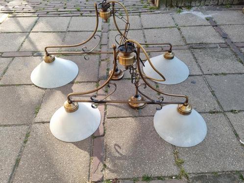 2 Brocante hanglampen antiek vintage smeedijzer koper/messin, Huis en Inrichting, Lampen | Hanglampen, Zo goed als nieuw, Minder dan 50 cm