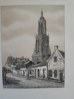 Ets van Eugène Rensburg van kerk/dorpsgezicht Rhenen:, Antiek en Kunst, Kunst | Etsen en Gravures, Ophalen of Verzenden