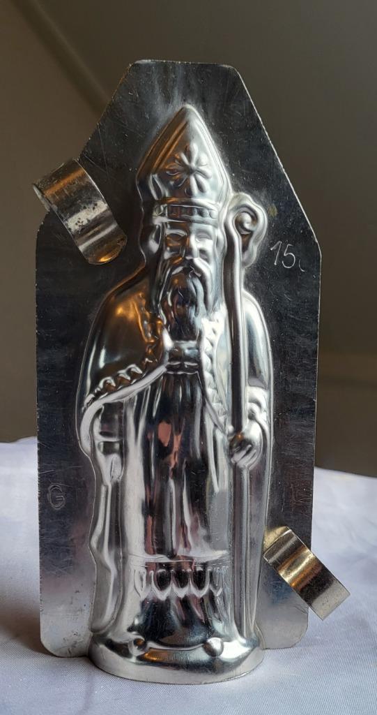 Oude chocoladevorm: Sinterklaas met staf  (+ klemmetjes), Antiek en Kunst, Curiosa en Brocante, Ophalen of Verzenden