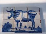 Antieke tegelplateau stier 18e eeuw Delftsblauw / Harlingen, Ophalen of Verzenden
