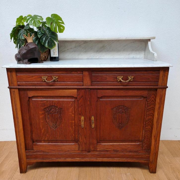 Vintage antiek dressoir commode ladekast met marmer blad 121, Huis en Inrichting, Kasten | Ladekasten, Gebruikt, 200 cm of meer