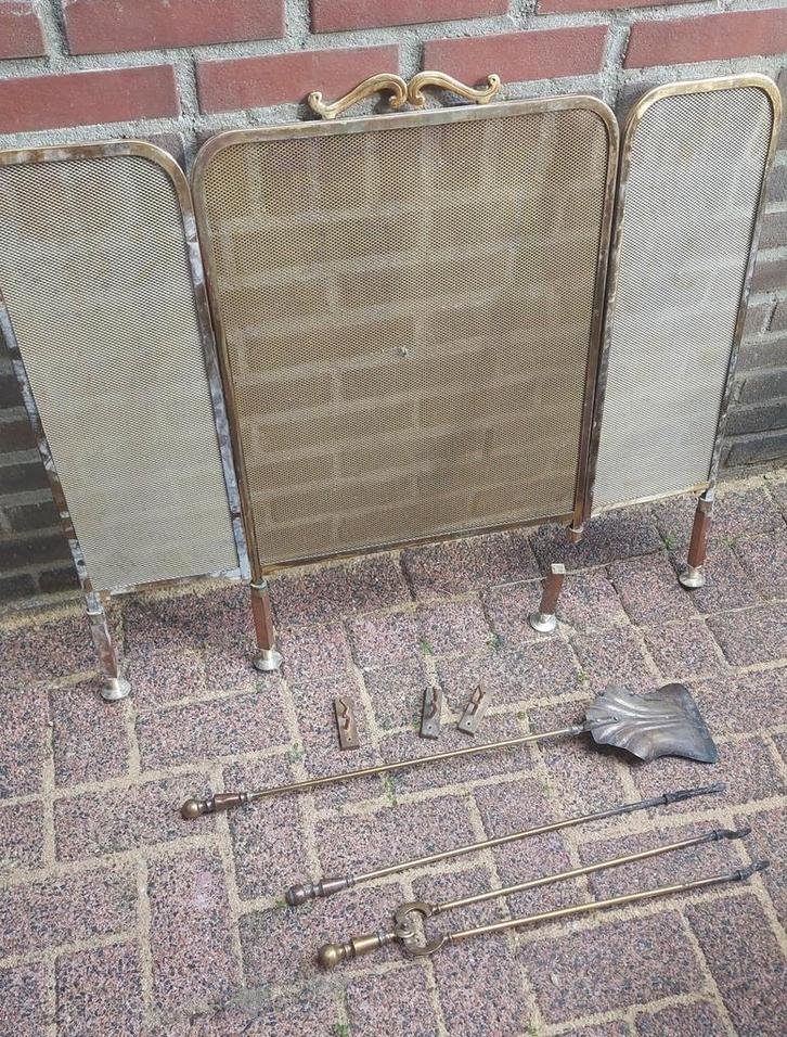 Victoriaans haardscherm openhaard scheerm met tangen, Huis en Inrichting, Haarden, Houthaard, Ophalen