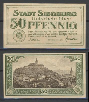 Siegburg 50 Pfg 1822 Duits Noodgeld Biljet c-121 jdu  Voor m beschikbaar voor biedingen