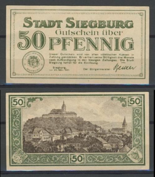 Siegburg 50 Pfg 1822 Duits Noodgeld Biljet c-121 jdu  Voor m, Postzegels en Munten, Bankbiljetten | Europa | Niet-Eurobiljetten