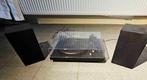Platenspeler met boxen en doos met LP’s, Audio, Tv en Foto, Platenspelers, Ophalen, Zo goed als nieuw, Platenspeler, Overige merken