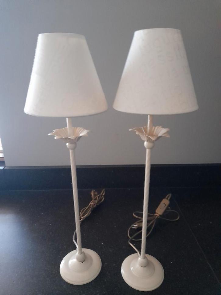 Set van 2 EcruTafellampen., Huis en Inrichting, Lampen | Vloerlampen, Gebruikt, Minder dan 100 cm, Metaal, Stof, Ophalen of Verzenden