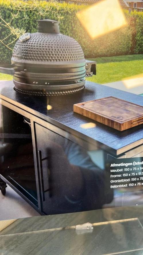 Buitenkeuken in zwarte poedercoating voor de kamado, Tuin en Terras, Buitenkeukens, Nieuw, Houtskool, Vrijstaand, Verzenden