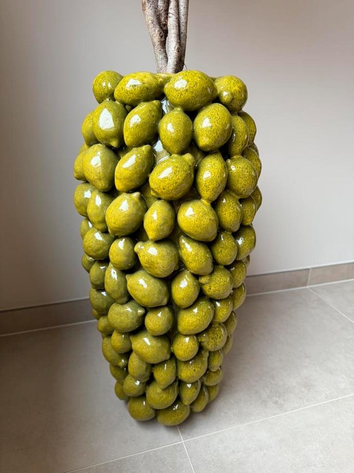 Des Pots limoenen vaas / bloempot, Huis en Inrichting, Woonaccessoires | Vazen, Zo goed als nieuw, Overige kleuren, Minder dan 50 cm