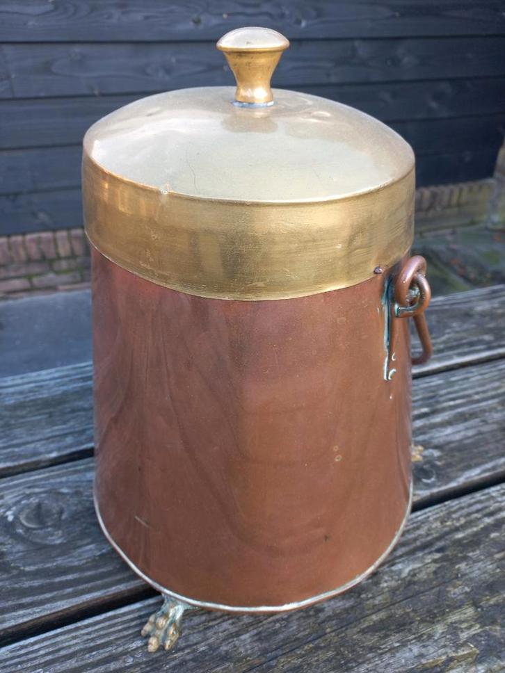 Vintage koperen pot met deksel, Huis en Inrichting, Woonaccessoires | Kandelaars en Kaarsen, Gebruikt, Brons of Koper, Bruin, Overige kleuren