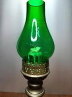 Messing kaarslamp met een groen glas. 37 cm. hoog., Ophalen of Verzenden