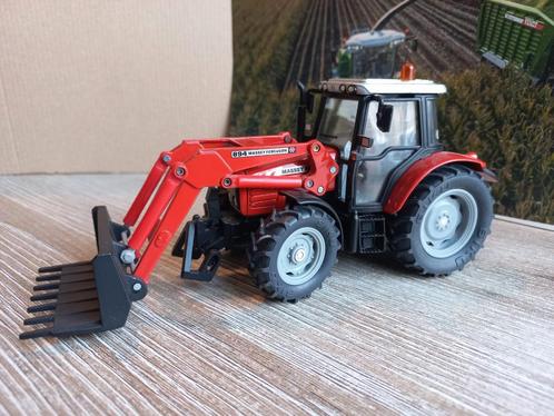Massey Ferguson 5455 met Voorlader 894 Mestvork Siku, Hobby en Vrije tijd, Modelauto's | 1:32, Zo goed als nieuw, Tractor of Landbouw
