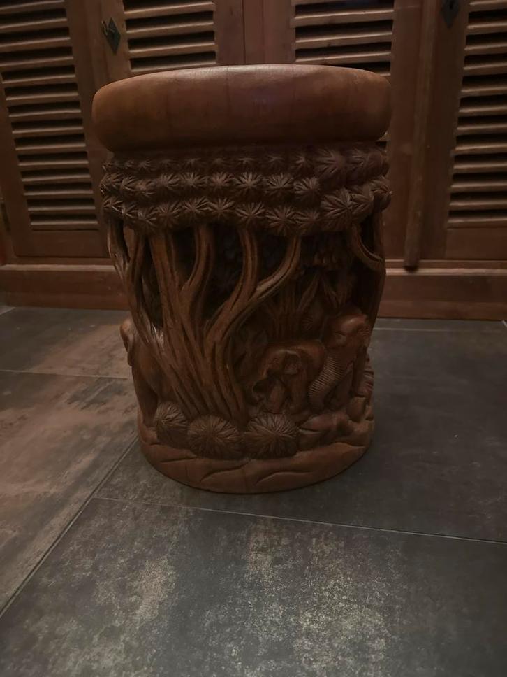 Houten Tabouret / Krukje - Teak?, Huis en Inrichting, Stoelen, Gebruikt, Eén, Hout, Bruin, Ophalen