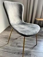 4 Lichtgrijze eetkamerstoelen met gouden poten, Huis en Inrichting, Stoelen, Ophalen, Zo goed als nieuw, Vier, Stof