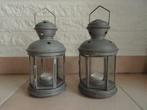 2 vintage brocante lantaarns met gegraveerd glas, Antiek en Kunst, Ophalen of Verzenden