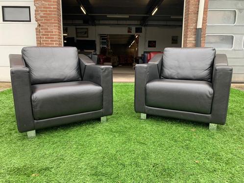Twee fauteuils Rolf Benz 350 zwart leer design stoelen zetel, Huis en Inrichting, Stoelen, Zo goed als nieuw, Twee, Hout, Leer