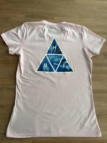 HUF zachtroze f-shirt korte 3hoek HUF print op rug  mt M beschikbaar voor biedingen