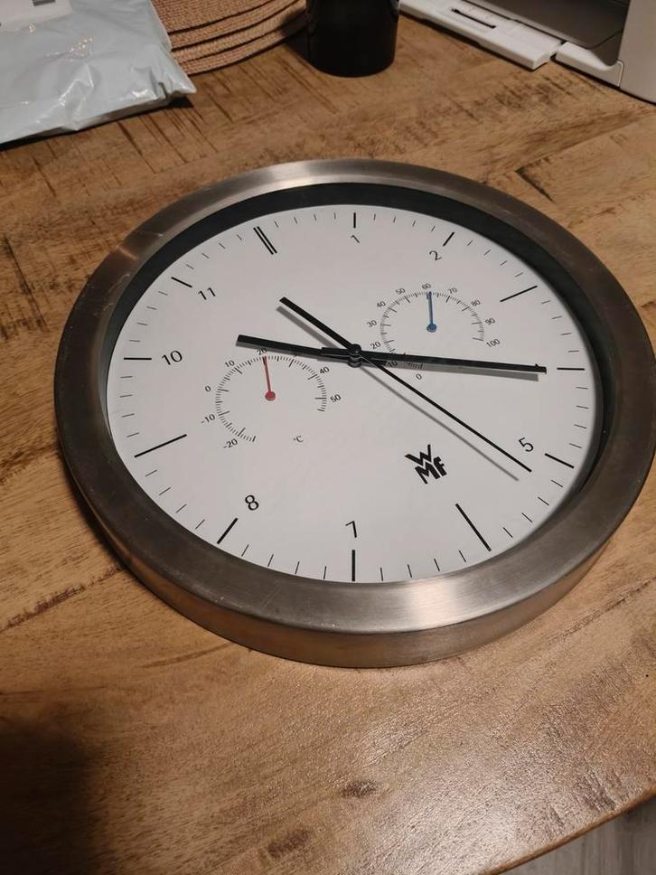 WMF Wandklok met Thermometer, Huis en Inrichting, Woonaccessoires | Klokken, Zo goed als nieuw, Wandklok, Analoog, Ophalen