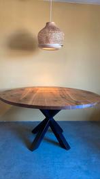 Ronde houte tafel zwart frame 150 cm doorsnee, Huis en Inrichting, Tafels | Eettafels, Ophalen, Zo goed als nieuw, Rond