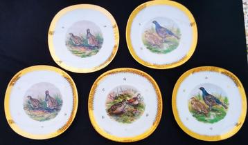 5 Limoges borden Raynaud & Cie Fazanten Houtsnippen 24K goud beschikbaar voor biedingen