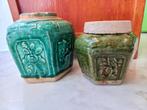 2 groene gemberpotten waarvan één met deksel, Antiek en Kunst, Antiek | Keramiek en Aardewerk, Ophalen of Verzenden