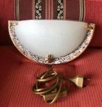 Vintage wandlamp / wand lamp halve maan glas metaal goud, Huis en Inrichting, Lampen | Wandlampen, Ophalen of Verzenden, Gebruikt