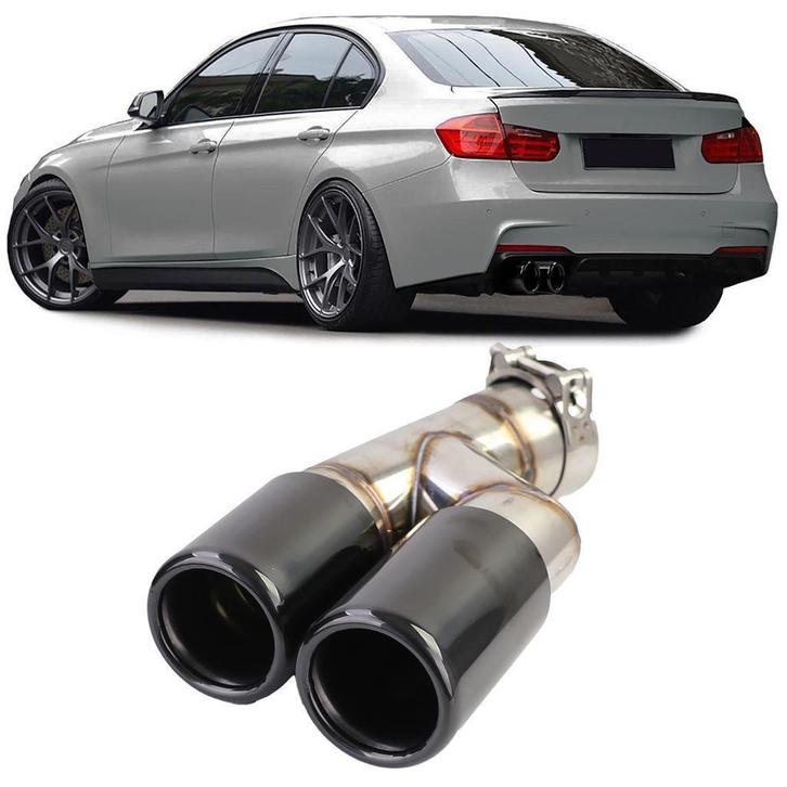Uitlaat Sierstuk Dubbel Rond Black Voor BMW 3 Serie F30 F31, Auto diversen, Tuning en Styling, Verzenden