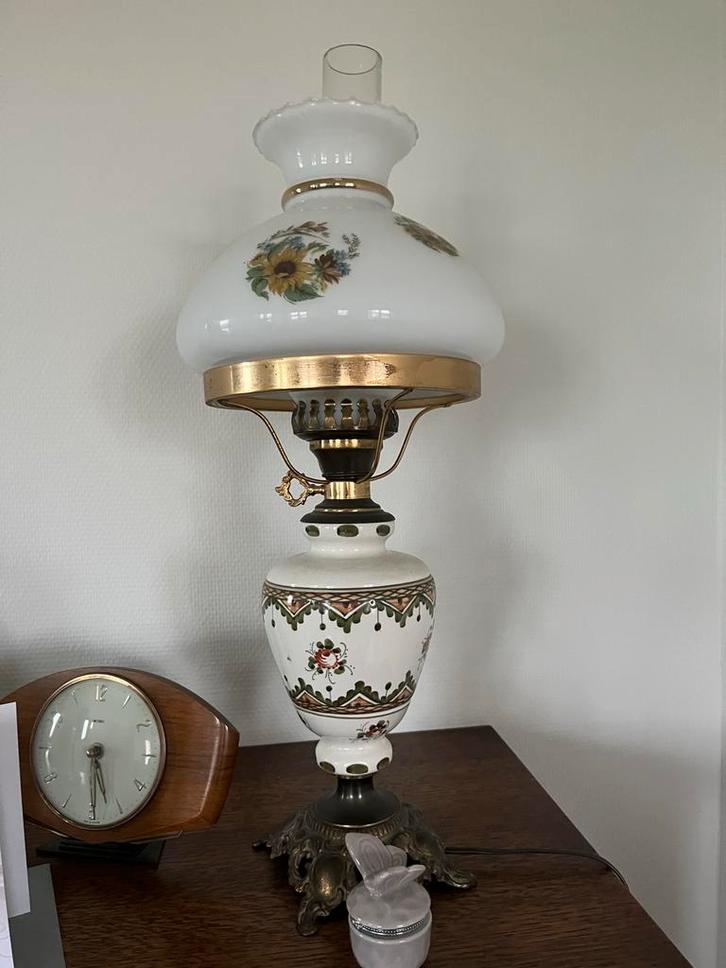 Vintage Tafellamp met Bloemmotief industrieel, Huis en Inrichting, Lampen | Vloerlampen, Gebruikt, 150 tot 200 cm, Glas, Ophalen