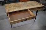 Mooi smal bureau / sidetable metaal mangohout met lade, Huis en Inrichting, Bureaus, Ophalen, Nieuw