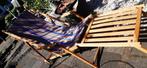 Vintage retro strand stoel inklapbaar met voetenbankje, Huis en Inrichting, Ophalen, Hout, Gebruikt, Overige kleuren