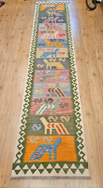 Handgeweven oosterse wollen kelim loper 385x84 beschikbaar voor biedingen