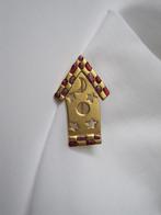 Broche Danecraft vogelhuisje/ roze rood emaille, Verzenden, Zo goed als nieuw, Overige materialen