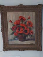 Antiek klaprozen en paarden schilderij, Ophalen of Verzenden