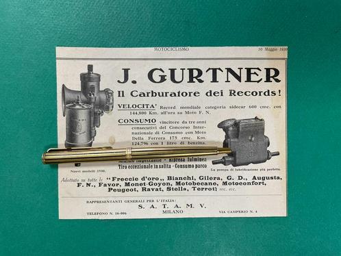 J.Gurtner Motorcycle Carb. Achiement 1929 UK/ITA (Org.), Motoren, Handleidingen en Instructieboekjes, Overige merken, Ophalen of Verzenden